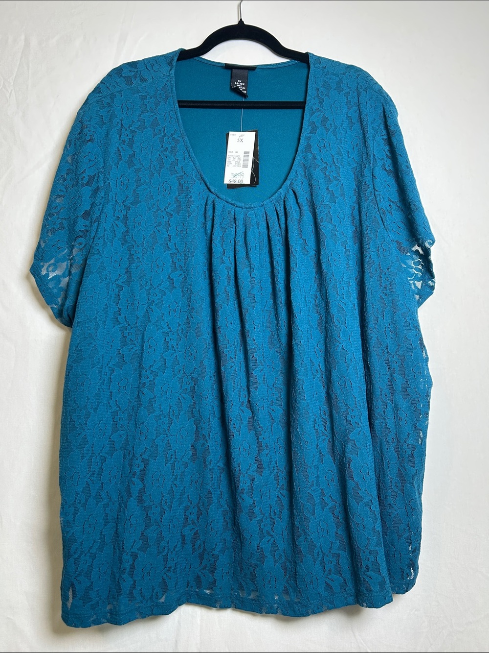 Liz and Me 5X Teal Lace Short-Sleeve Women's Top